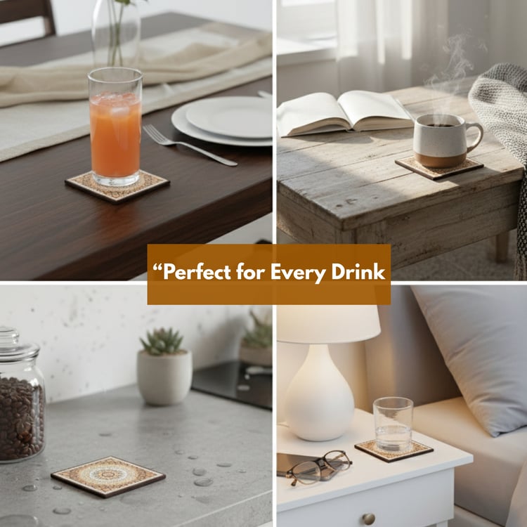HOME SPARKLE Set of 6 Wooden Coasters with Holder