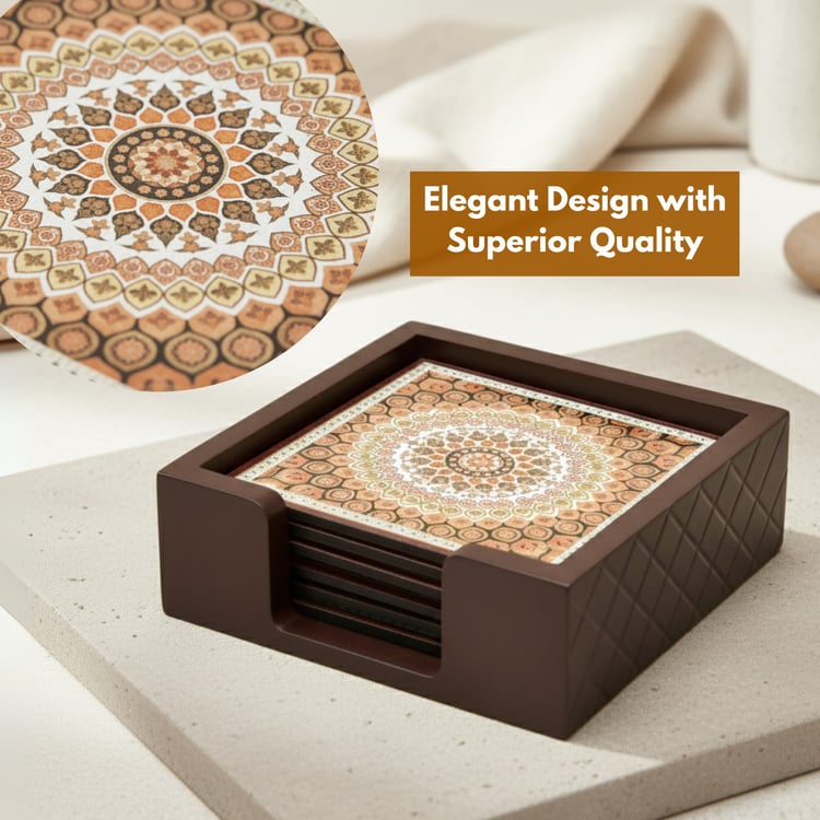 HOME SPARKLE Set of 6 Wooden Coasters with Holder