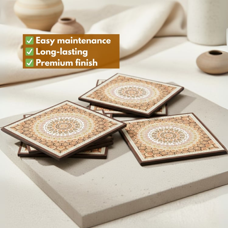 HOME SPARKLE Set of 6 Wooden Coasters with Holder