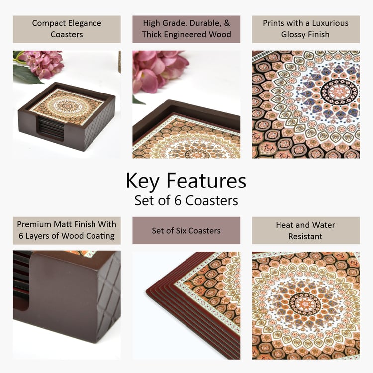 HOME SPARKLE Set of 6 Wooden Coasters with Holder