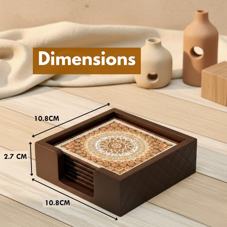HOME SPARKLE Set of 6 Wooden Coasters with Holder