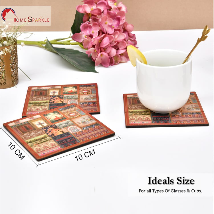 HOME SPARKLE Set of 6 Wooden Coasters with Holder