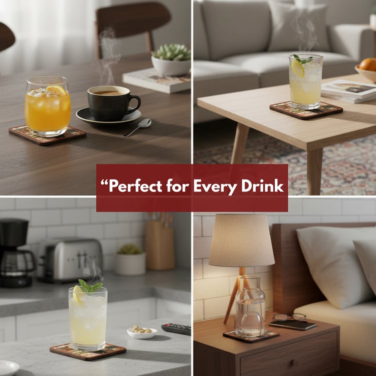 HOME SPARKLE Set of 6 Wooden Coasters with Holder