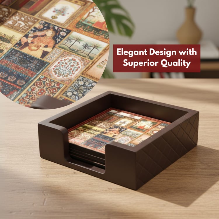 HOME SPARKLE Set of 6 Wooden Coasters with Holder