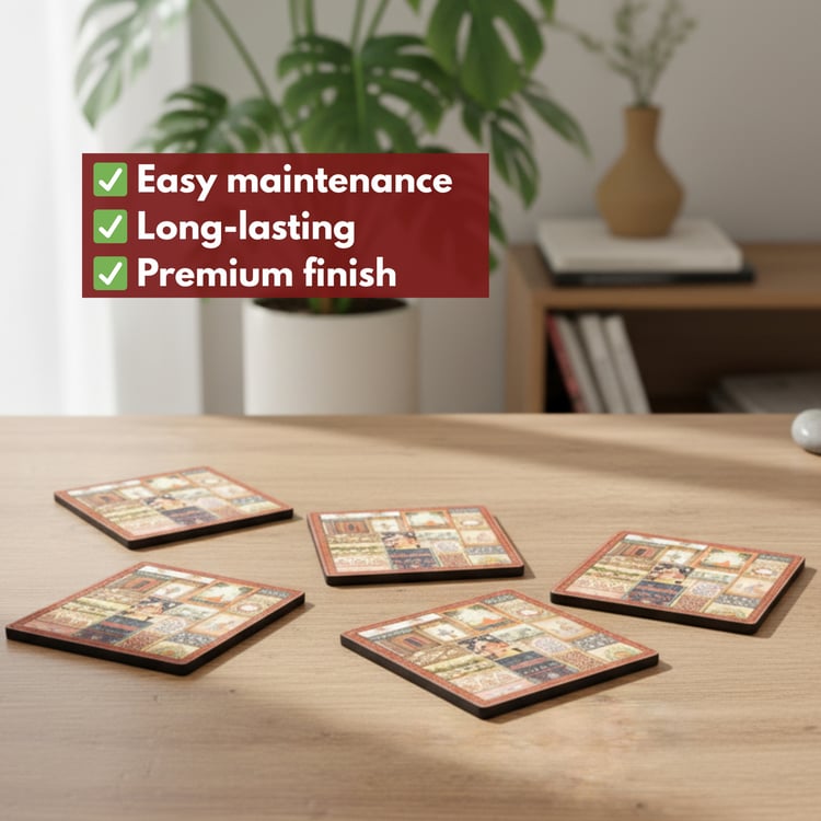 HOME SPARKLE Set of 6 Wooden Coasters with Holder