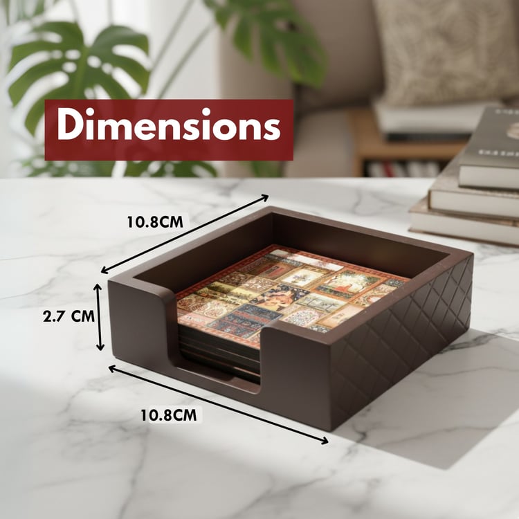 HOME SPARKLE Set of 6 Wooden Coasters with Holder