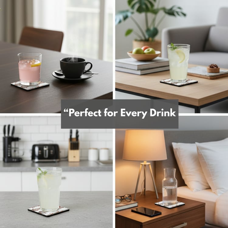 HOME SPARKLE Set of 6 Wooden Coasters with Holder