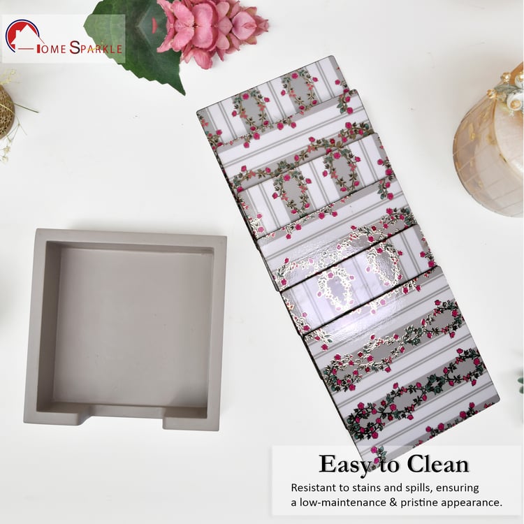HOME SPARKLE Set of 6 Wooden Coasters with Holder