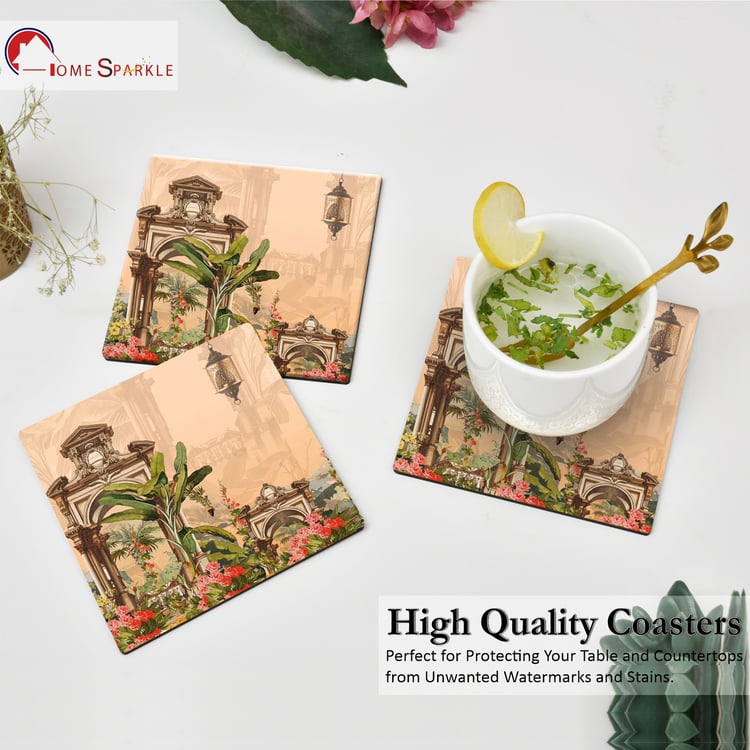 HOME SPARKLE Set of 6 Wooden Coasters with Holder