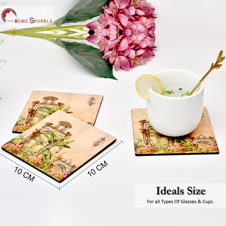 HOME SPARKLE Set of 6 Wooden Coasters with Holder