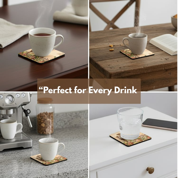 HOME SPARKLE Set of 6 Wooden Coasters with Holder