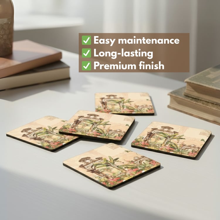 HOME SPARKLE Set of 6 Wooden Coasters with Holder