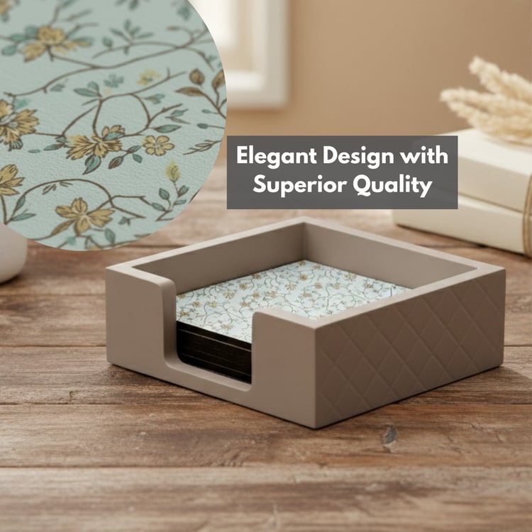 HOME SPARKLE Set of 6 Wooden Coasters with Holder