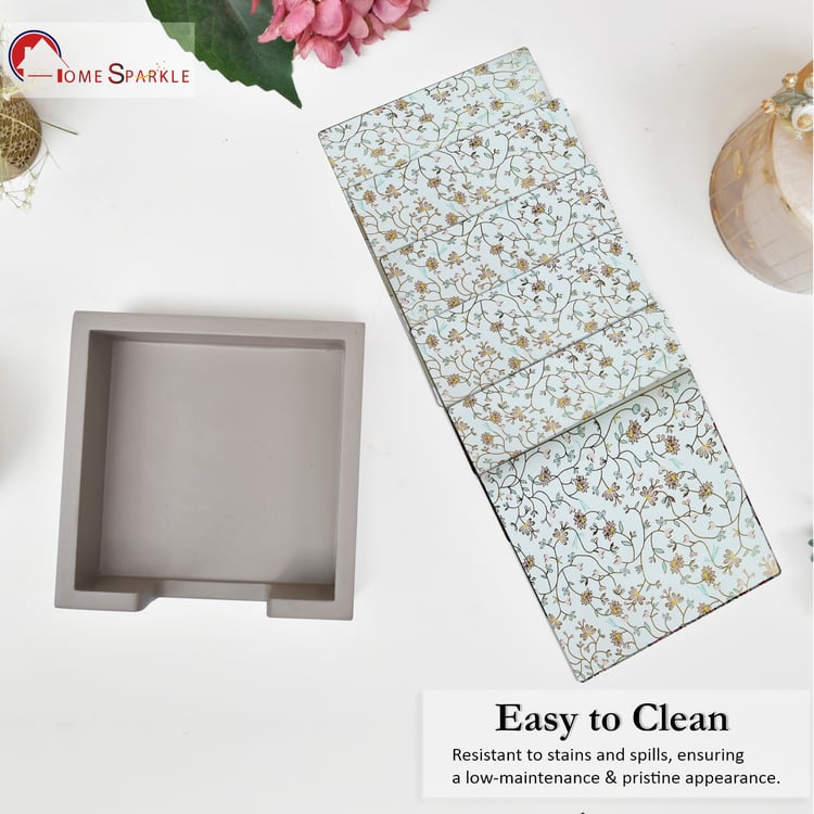 HOME SPARKLE Set of 6 Wooden Coasters with Holder