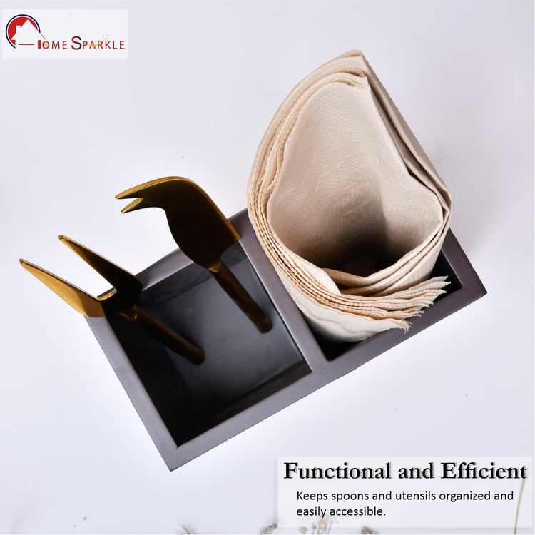 HOME SPARKLE Wooden Cutlery Holder with Napkin Rack