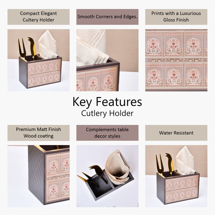 HOME SPARKLE Wooden Cutlery Holder with Napkin Rack