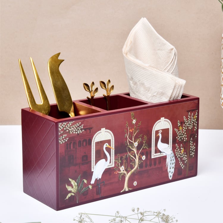 HOME SPARKLE Wood Cutlery Holder with Tissue Rack