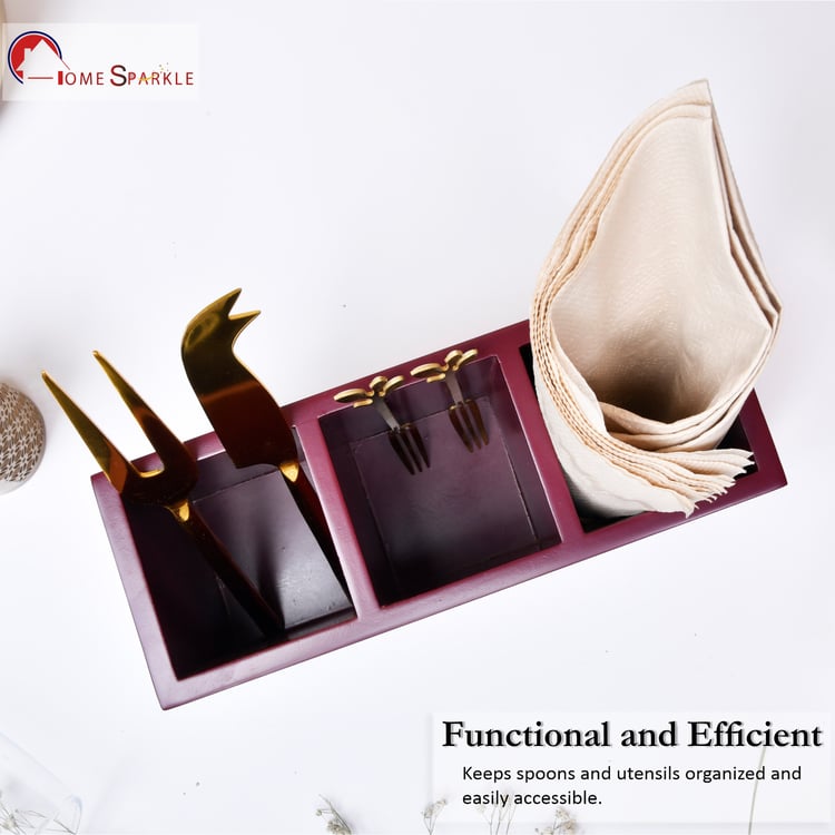 HOME SPARKLE Wood Cutlery Holder with Tissue Rack