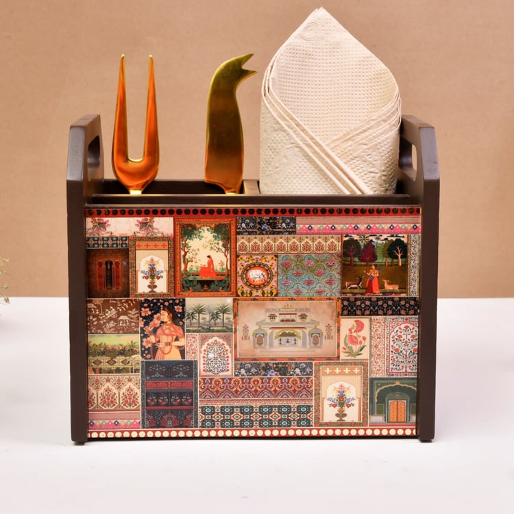 HOME SPARKLE Wooden Cutlery and Tissue Holder