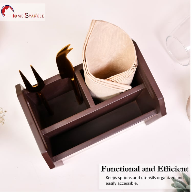 HOME SPARKLE Wooden Cutlery and Tissue Holder