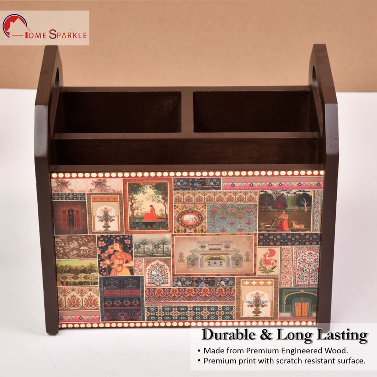 HOME SPARKLE Wooden Cutlery and Tissue Holder