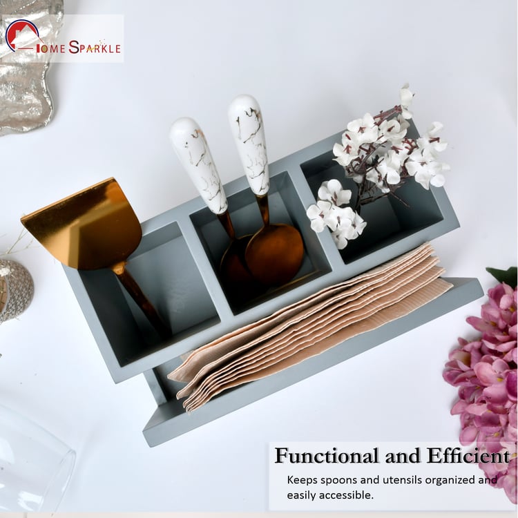 HOME SPARKLE Wooden Cutlery and Tissue Holder