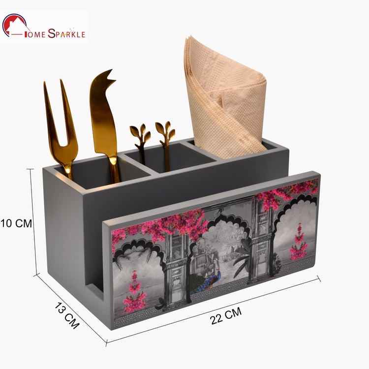 HOME SPARKLE Wooden Cutlery and Tissue Holder