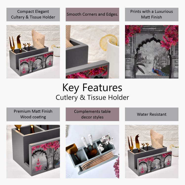 HOME SPARKLE Wooden Cutlery and Tissue Holder