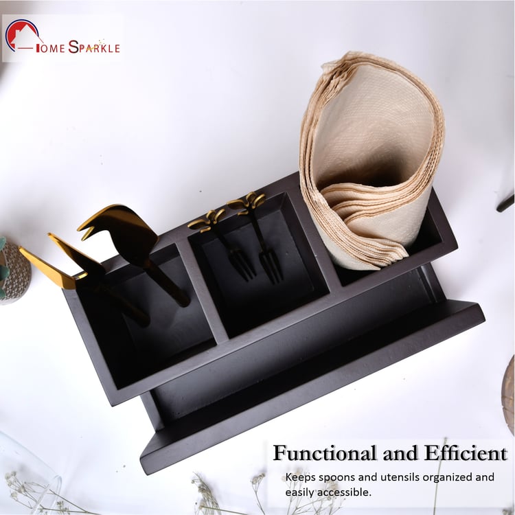 HOME SPARKLE Wooden Cutlery and Tissue Holder