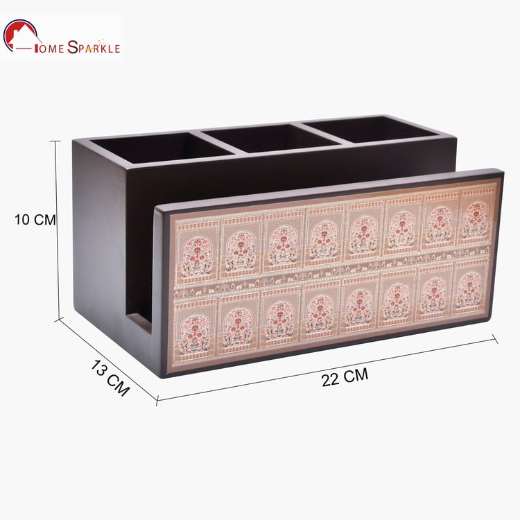 HOME SPARKLE Wooden Cutlery and Tissue Holder