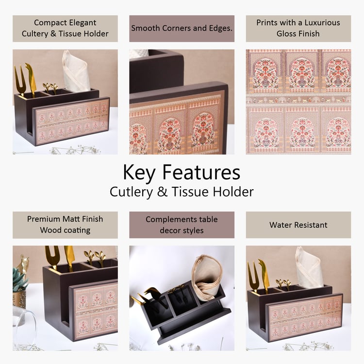 HOME SPARKLE Wooden Cutlery and Tissue Holder