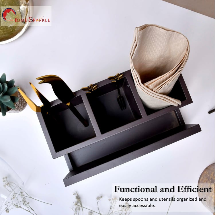 HOME SPARKLE Wooden Printed Cutlery & Tissue Holder