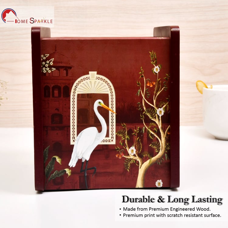 HOME SPARKLE Wooden Printed Cutlery & Tissue Holder