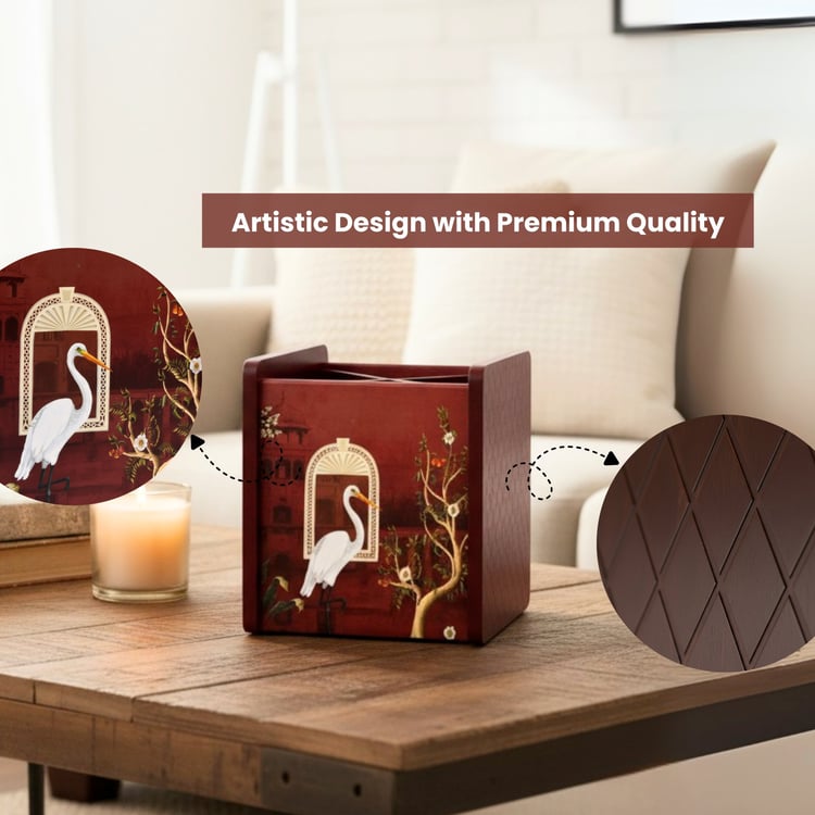 HOME SPARKLE Wooden Printed Cutlery & Tissue Holder