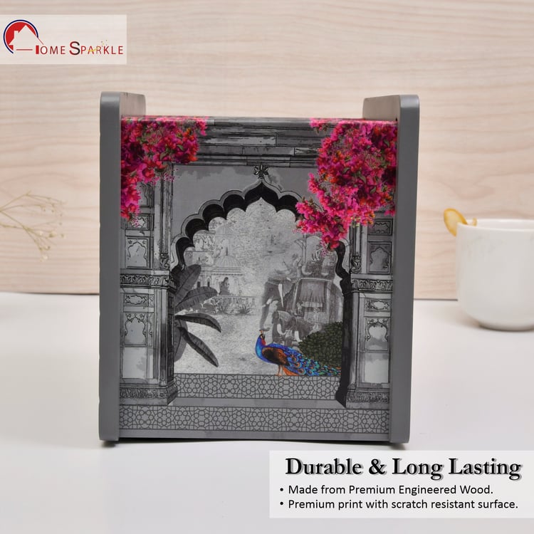 HOME SPARKLE Wooden Printed Cutlery & Tissue Holder