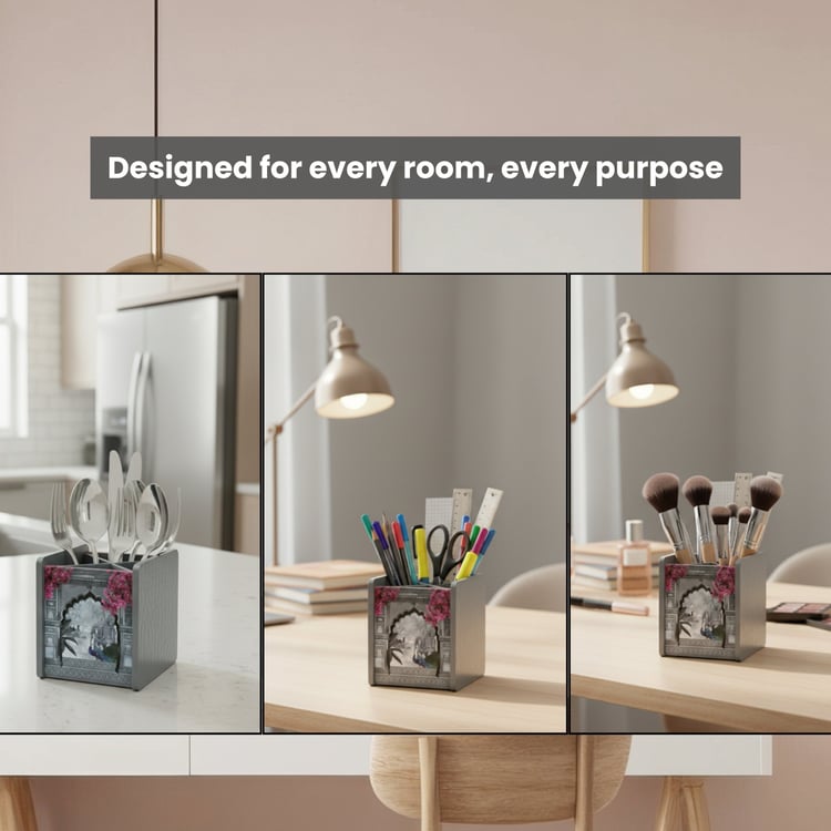 HOME SPARKLE Wooden Printed Cutlery & Tissue Holder