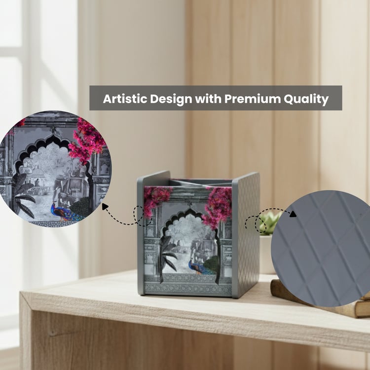 HOME SPARKLE Wooden Printed Cutlery & Tissue Holder