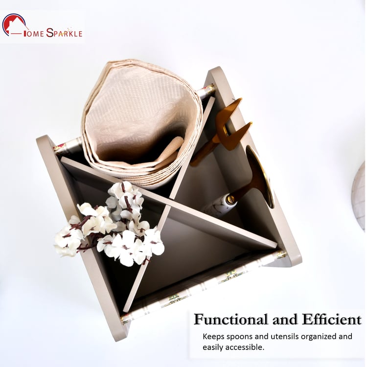 HOME SPARKLE Wooden Printed Cutlery & Tissue Holder