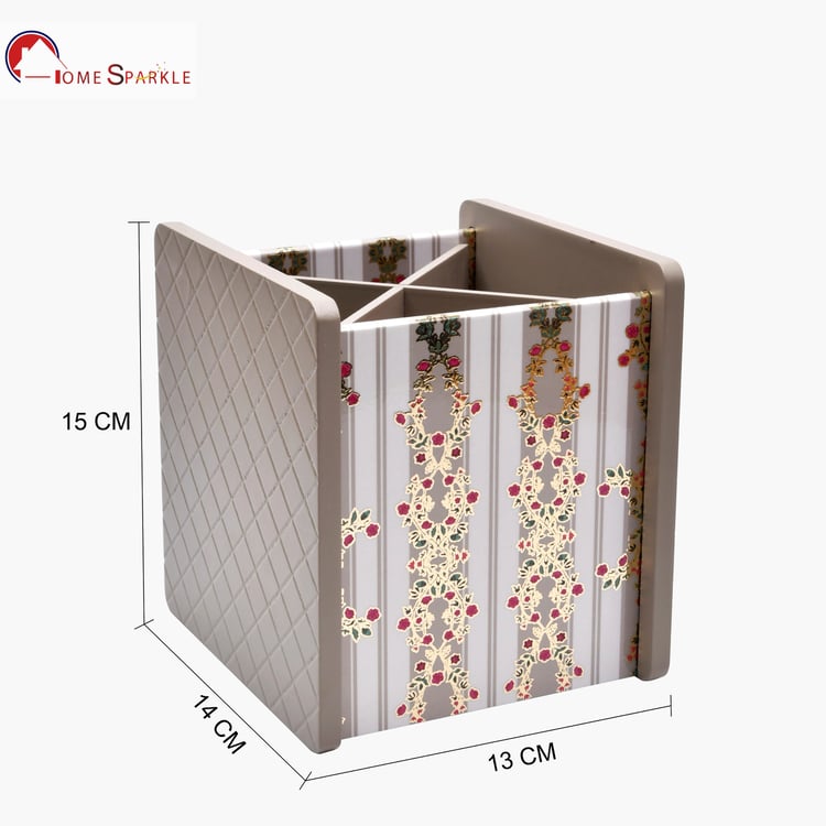 HOME SPARKLE Wooden Printed Cutlery & Tissue Holder