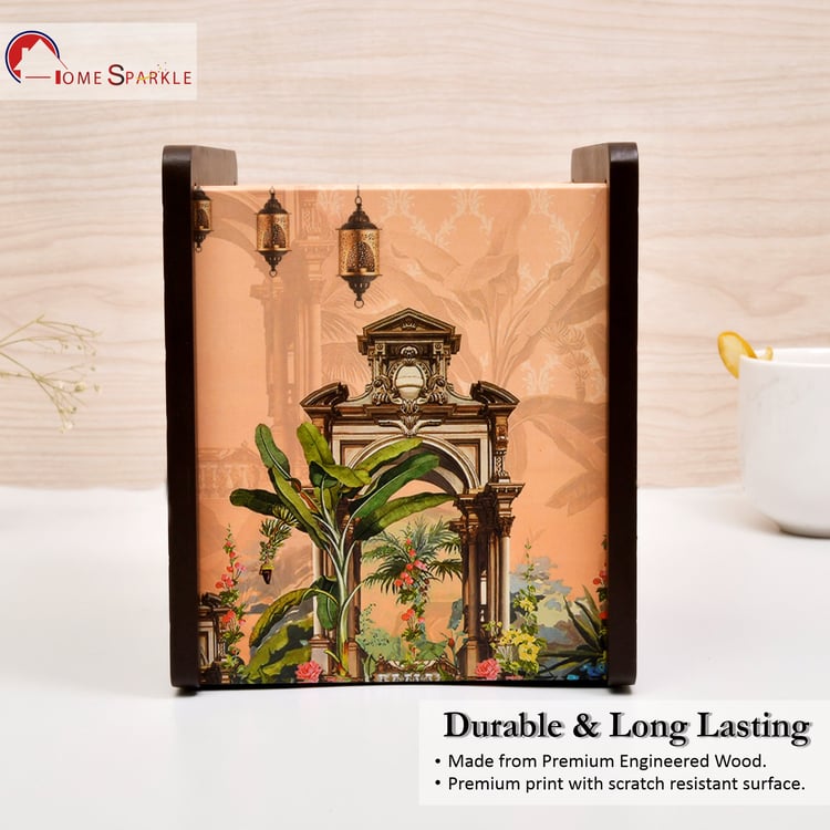 HOME SPARKLE Wooden Printed Cutlery & Tissue Holder