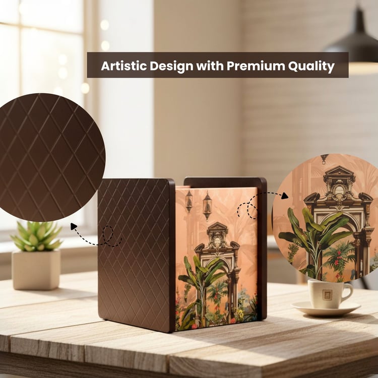 HOME SPARKLE Wooden Printed Cutlery & Tissue Holder