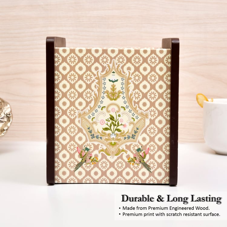 HOME SPARKLE Wooden Printed Cutlery & Tissue Holder