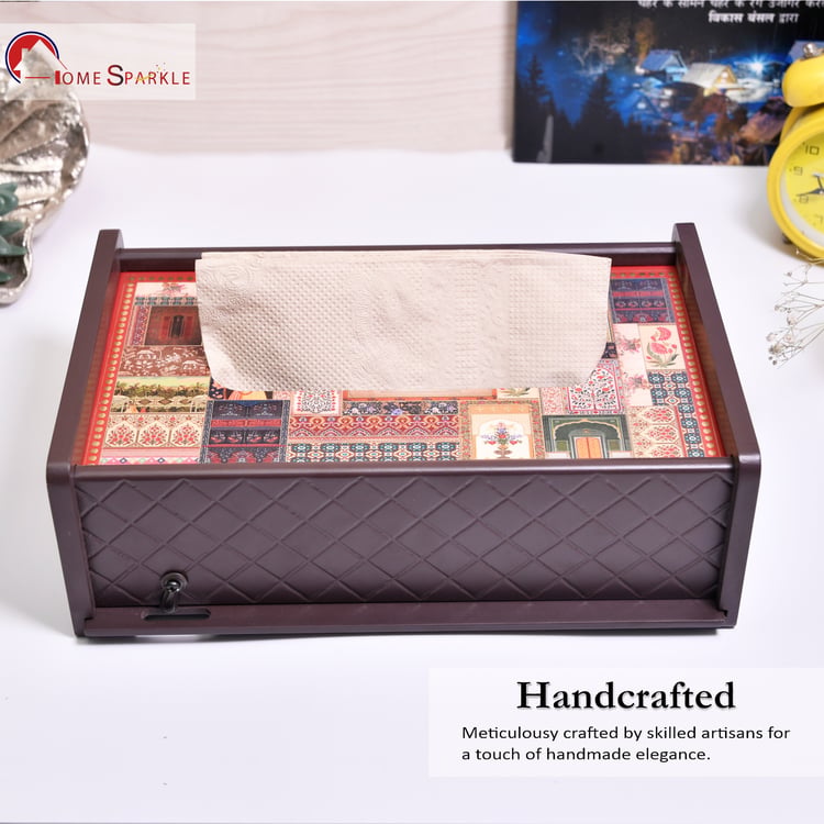 HOME SPARKLE Wooden Printed Tissue Box - 23x15cm