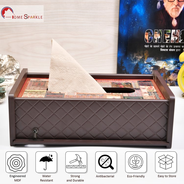 HOME SPARKLE Wooden Printed Tissue Box - 23x15cm