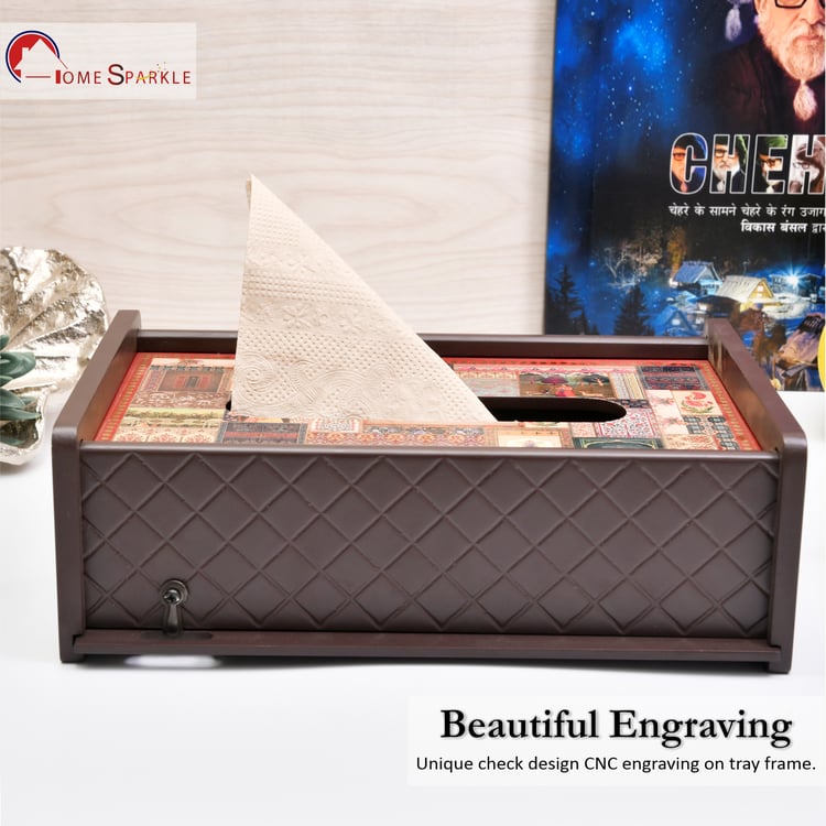 HOME SPARKLE Wooden Printed Tissue Box - 23x15cm