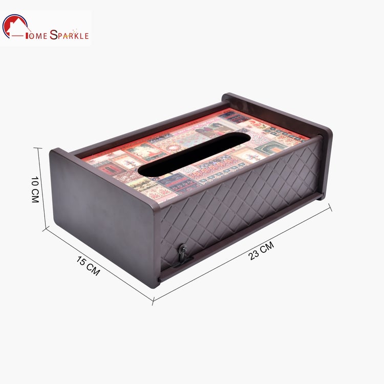HOME SPARKLE Wooden Printed Tissue Box - 23x15cm