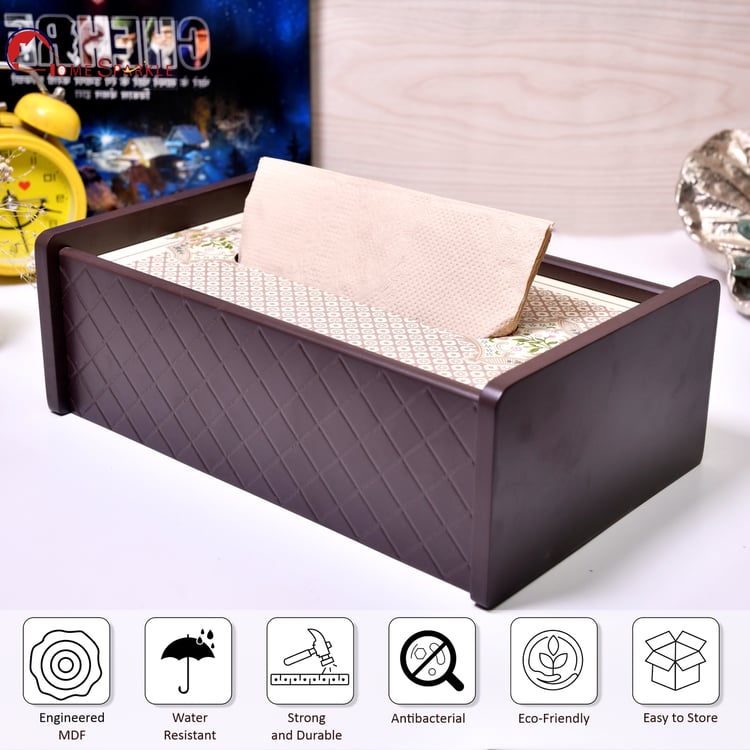 HOME SPARKLE Wooden Printed Tissue Box - 23x15cm