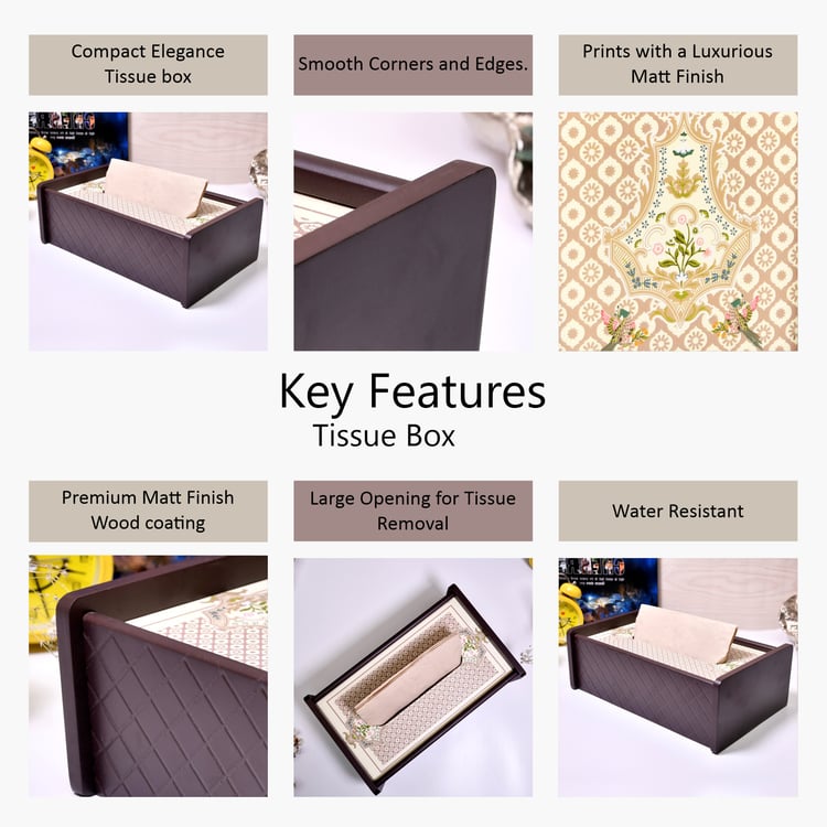 HOME SPARKLE Wooden Printed Tissue Box - 23x15cm