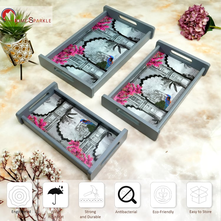HOME SPARKLE Set of 3 Wooden Serving Trays