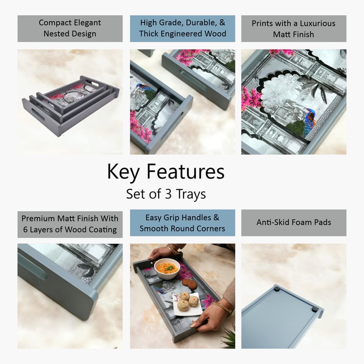 HOME SPARKLE Set of 3 Wooden Serving Trays